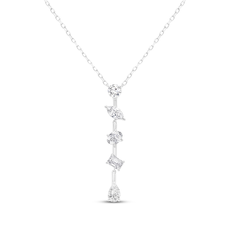 Main Image 1 of Previously Owned All You Are Multi-Shape Lab-Grown Diamond Five-Stone Drop Necklace 1 ct tw 14K White Gold 18"