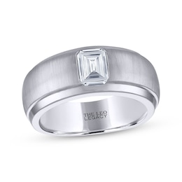 Previously Owned Men's THE LEO Legacy Lab-Grown Diamond Emerald-Cut Solitaire Wedding Band 1 ct tw 14K White Gold