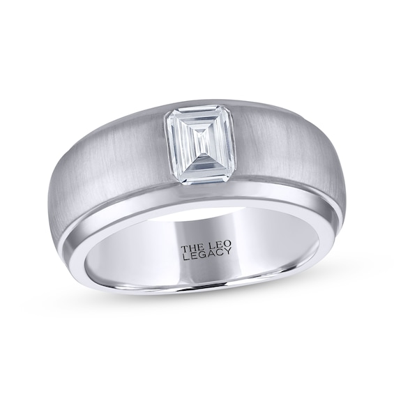 Previously Owned Men's THE LEO Legacy Lab-Grown Diamond Emerald-Cut Solitaire Wedding Band 1 ct tw 14K White Gold