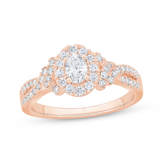 Previously Owned Oval & Round-Cut Diamond Engagement Ring 3/4 ct tw 14K Rose Gold