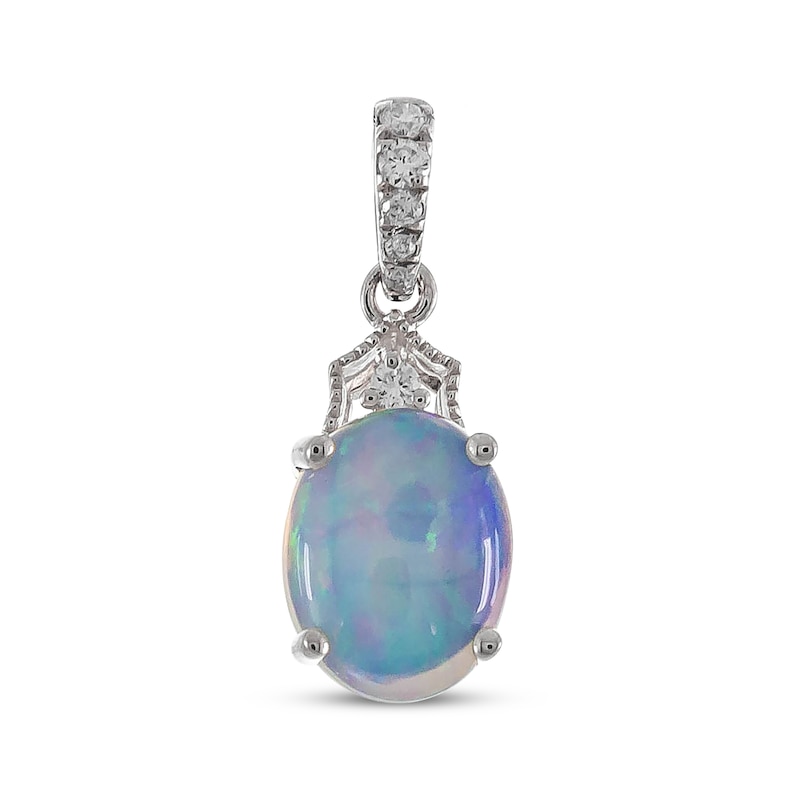 Main Image 1 of Previously Owned Oval Natural Opal & Diamond Charm 1/20 ct tw 10K White Gold