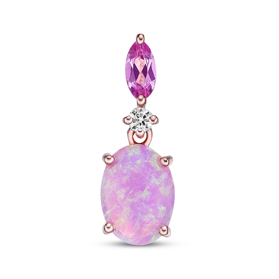 Previously Owned Pink Lab-Created Opal, Pink & White Lab-Created Sapphire Charm 10K Rose Gold