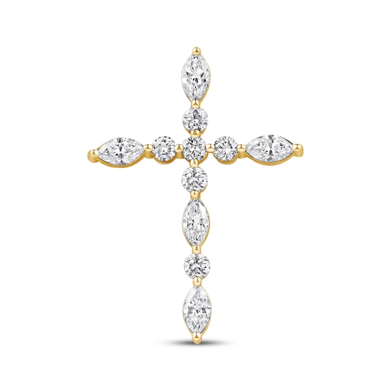 Previously Owned KAY Lab-Grown Diamonds Marquise & Round-Cut Cross Charm 3/4 ct tw 10K Yellow Gold
