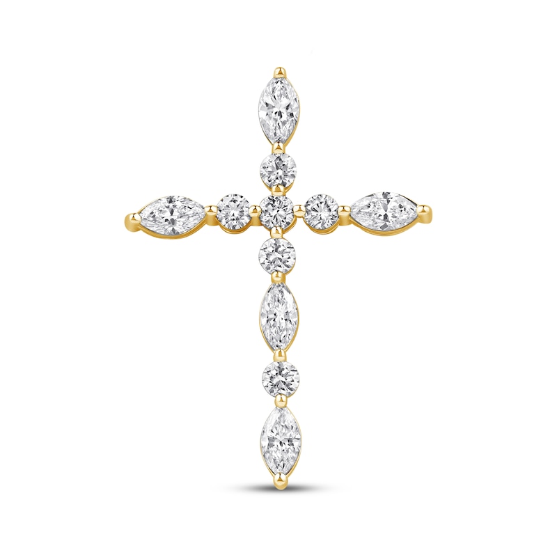 Main Image 1 of Previously Owned KAY Lab-Grown Diamonds Marquise & Round-Cut Cross Charm 3/4 ct tw 10K Yellow Gold