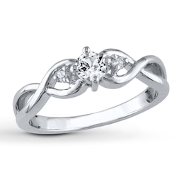 Lab-Created Sapphire Ring 1/20 ct tw Diamonds Sterling Silver