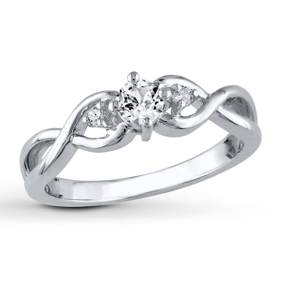 Lab-Created Sapphire Ring 1/20 ct tw Diamonds Sterling Silver