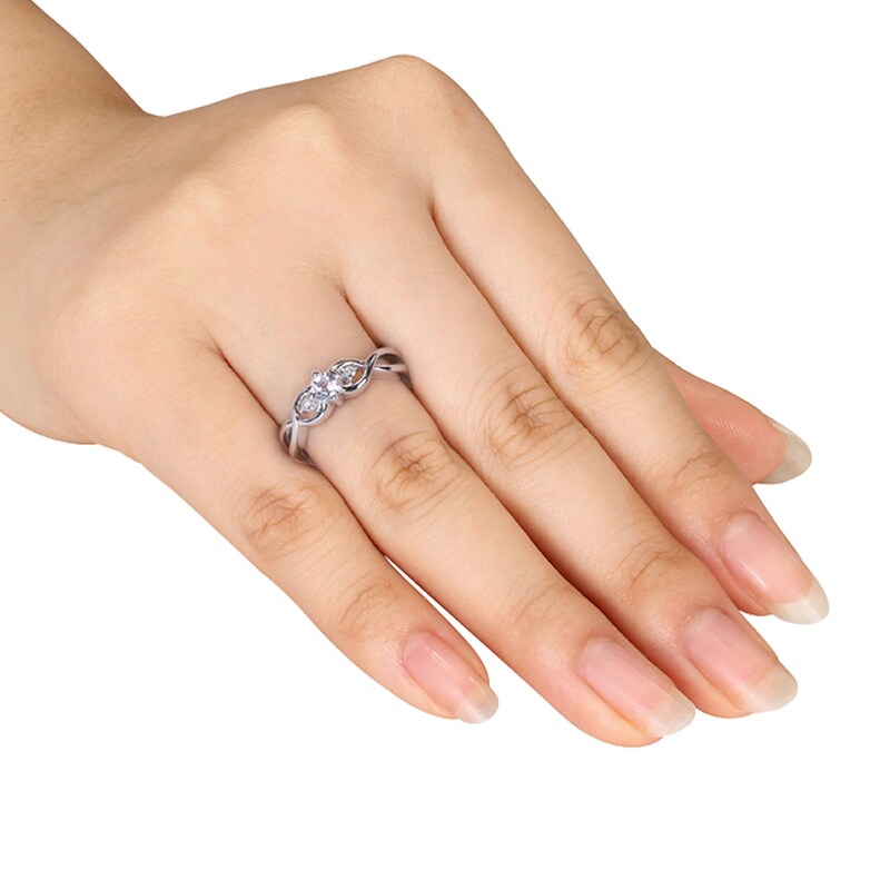 Main Image 2 of Lab-Created Sapphire Ring 1/20 ct tw Diamonds Sterling Silver
