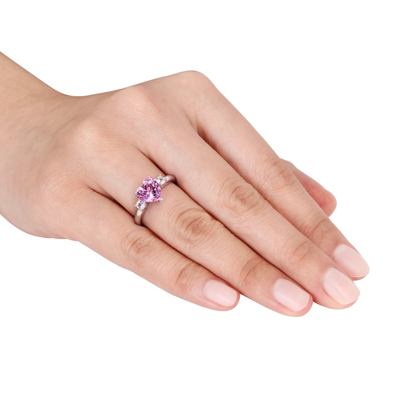 Main Image 2 of Lab-Created Sapphires Heart Ring Sterling Silver