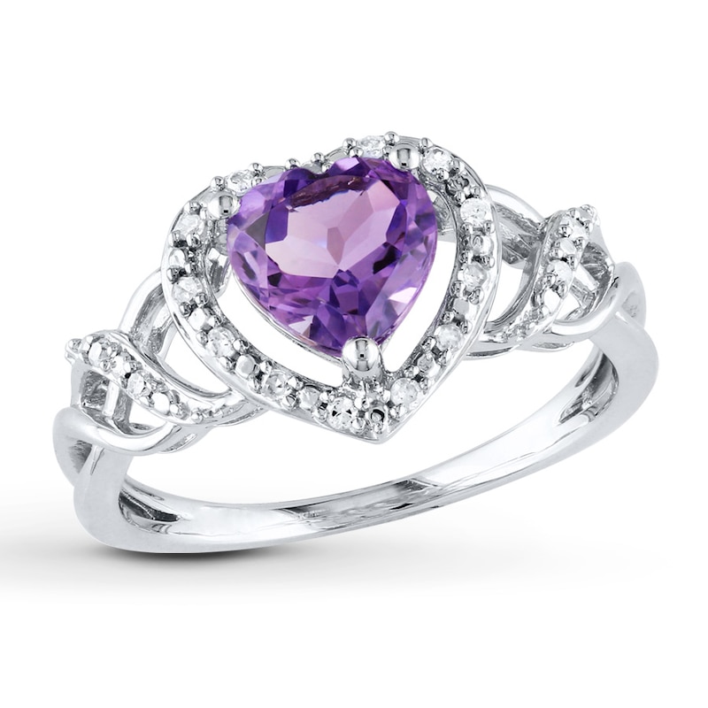 Main Image 1 of Amethyst Heart Ring 1/10 ct tw Diamonds Sterling Silver