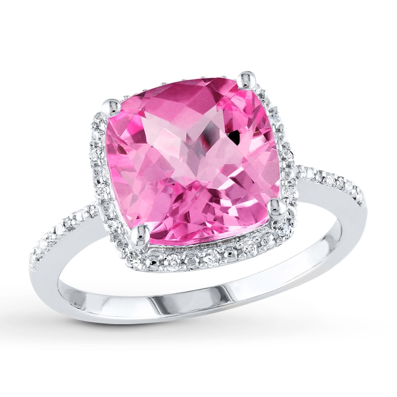 Main Image 1 of Lab-Created Sapphire Ring 1/10 ct tw Diamonds Sterling Silver