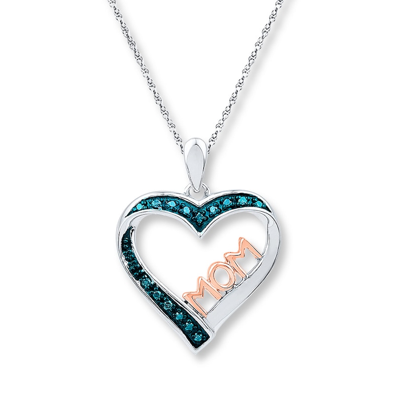 Main Image 1 of Mom Necklace 1/10 cttw Blue Diamonds Sterling Silver & 10K Rose Gold