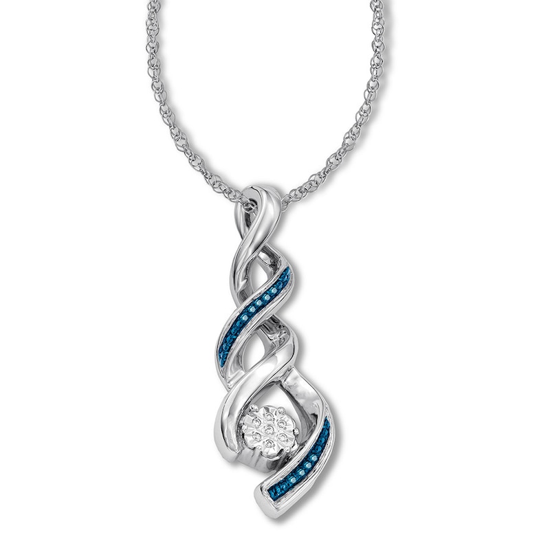 Diamond Heart Pendant Diamond Pendant Necklace 18 Necklace White Gold Necklace Blue /& White Diamond Pendant Rope Chain Gift for Her