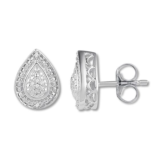 Diamond-Accent Pear-Shaped Halo Stud Earrings Sterling Silver
