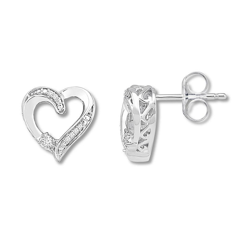 Main Image 1 of Diamond Heart Earrings Sterling Silver