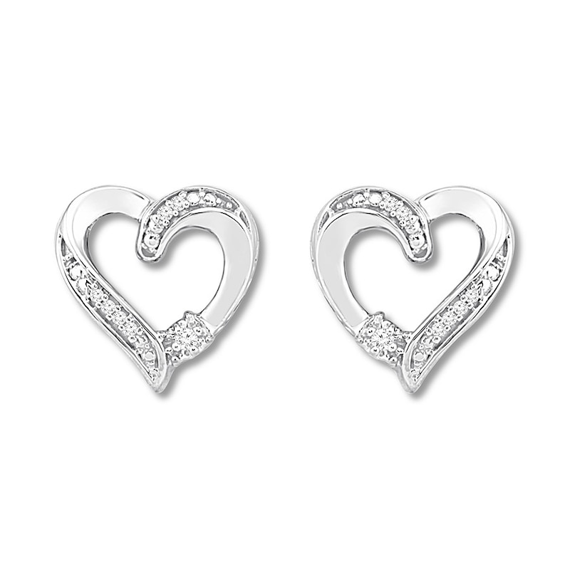 Main Image 2 of Diamond Heart Earrings Sterling Silver