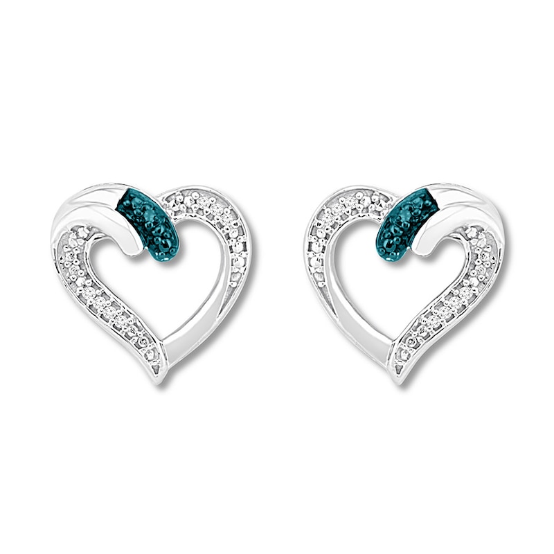 Diamond Heart Earrings Sterling Silver