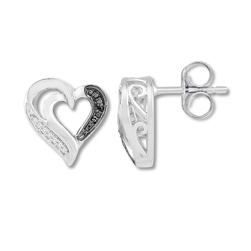 Main Image 1 of Diamond Heart Earrings Sterling Silver