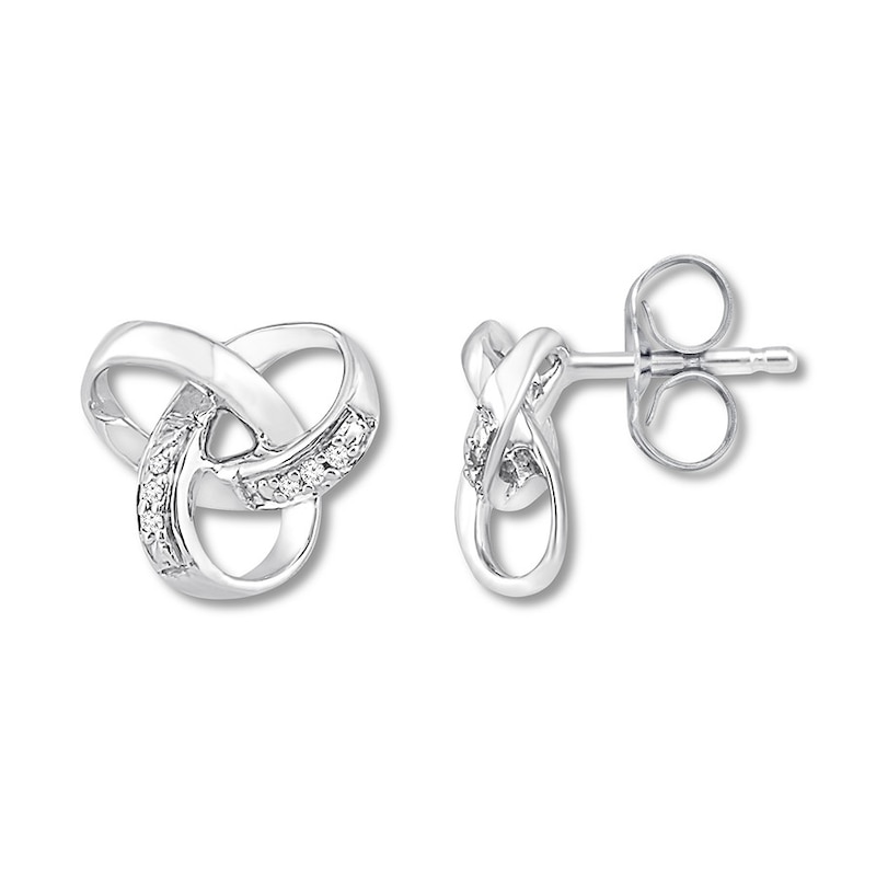 Main Image 1 of Diamond Knot Earrings Sterling Silver