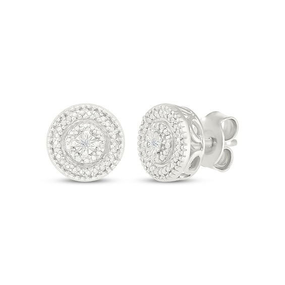 Diamond Accent Circle Halo Stud Earrings Sterling Silver