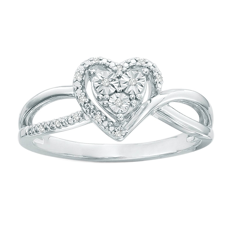 Heart Ring with Diamonds Sterling Silver - Size 7