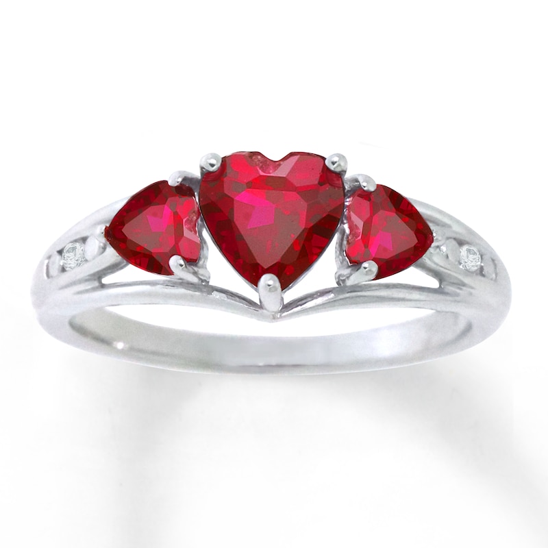 Lab-Created Ruby & Lab-Created White Sapphire Heart Ring Sterling Silver - Size 7