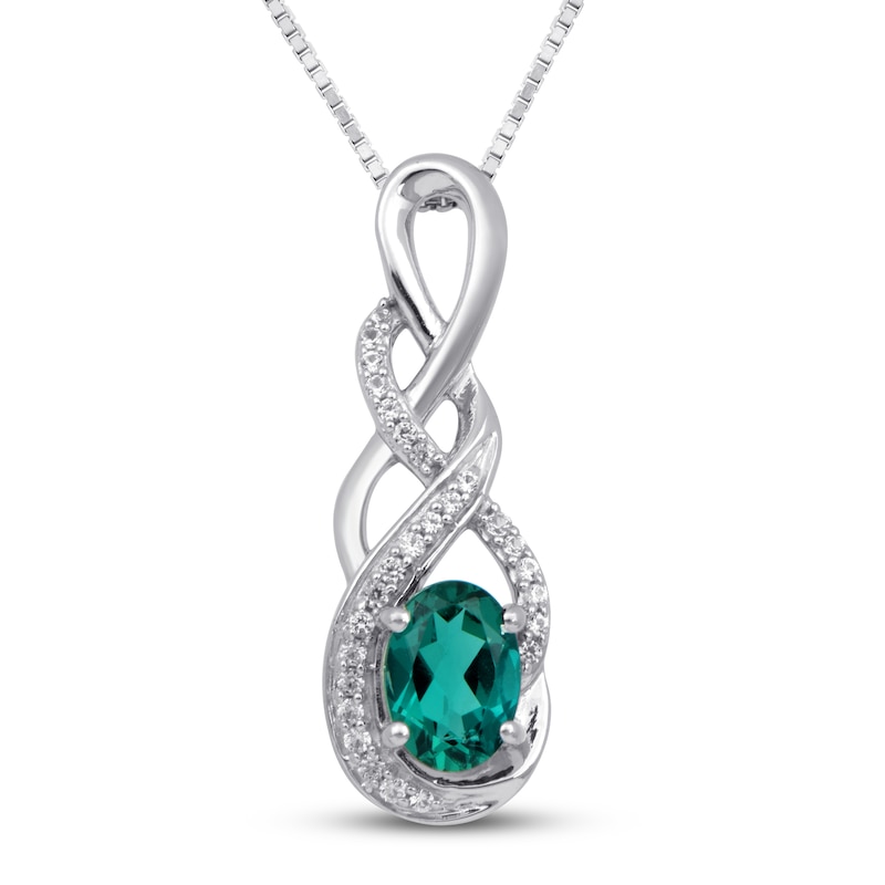 Lab-Created Emerald & Lab-Created White Sapphire Necklace Sterling Silver 18"