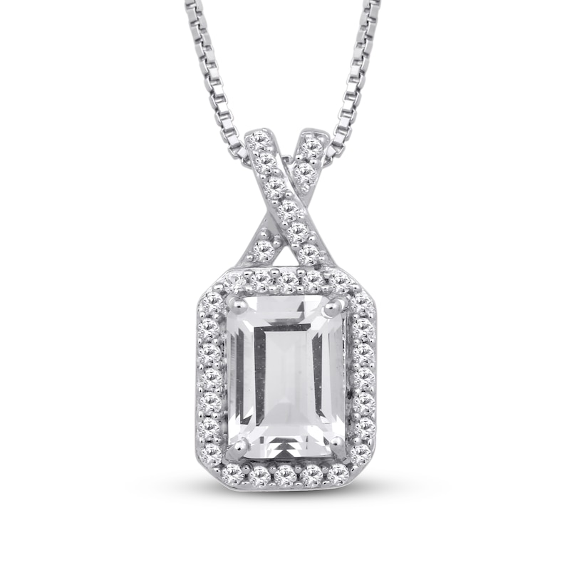 Main Image 1 of White Lab-Created Sapphire Necklace Sterling Silver 18&quot;