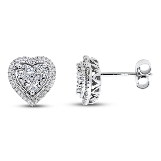 Diamond Heart Earrings 1/10 ct tw Sterling Silver