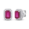 Lab-Created Ruby & White Lab-Created Sapphire Octagon Earrings Sterling Silver