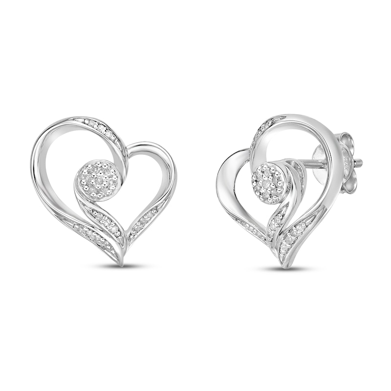 Main Image 1 of Diamond Heart Earrings 1/10 ct tw Round-cut Sterling Silver