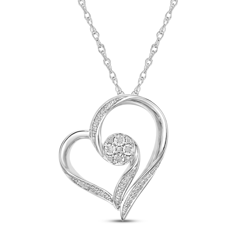 Main Image 1 of Diamond Heart Necklace 1/10 ct tw Round-cut Sterling Silver 18&quot;
