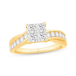 Princess-Cut Quad Diamond Engagement Ring 1-1/2 ct tw 14K Yellow Gold