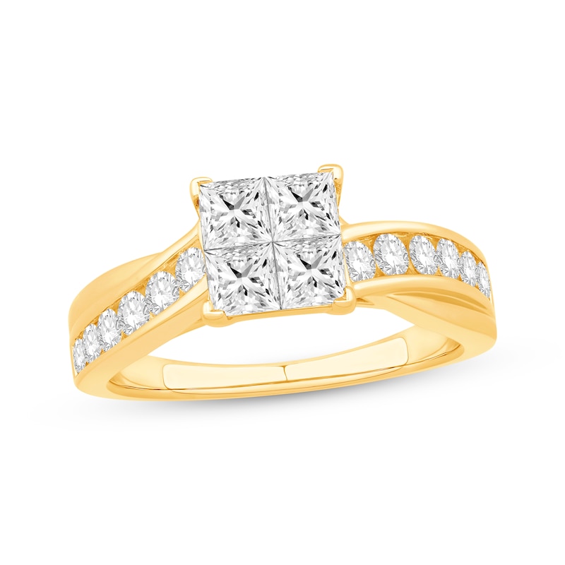Main Image 1 of Princess-Cut Quad Diamond Engagement Ring 1-1/2 ct tw 14K Yellow Gold