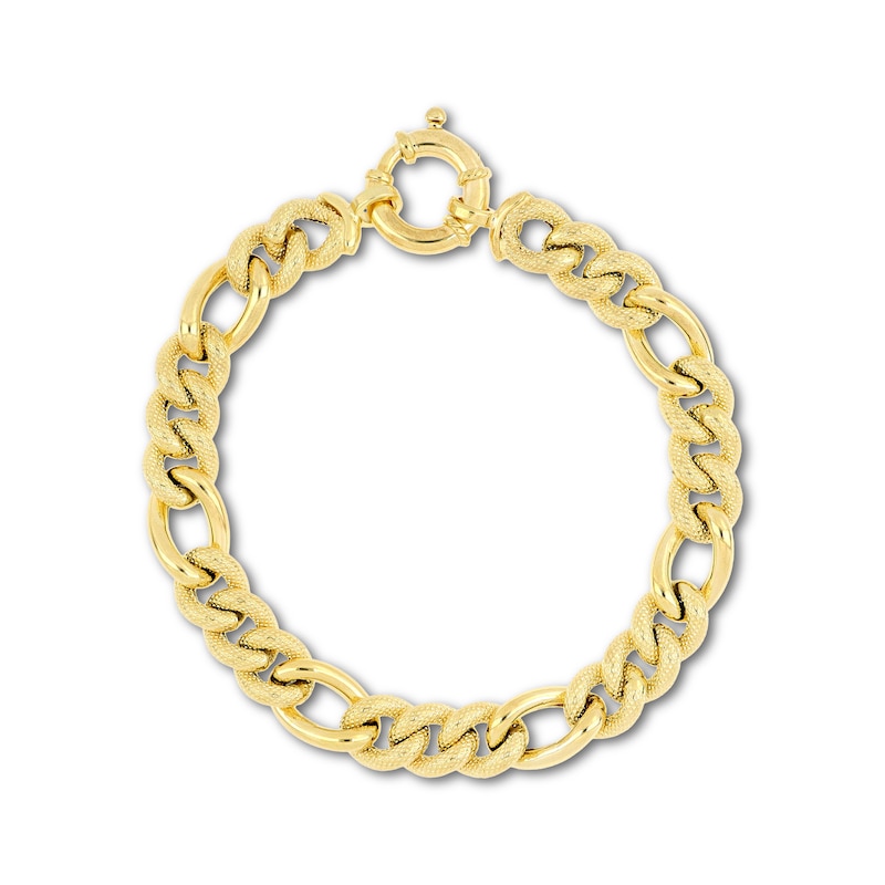 Italian Brilliance Diamond-Cut Hollow Figaro Chain Bracelet 14K Yellow Gold 7.5"