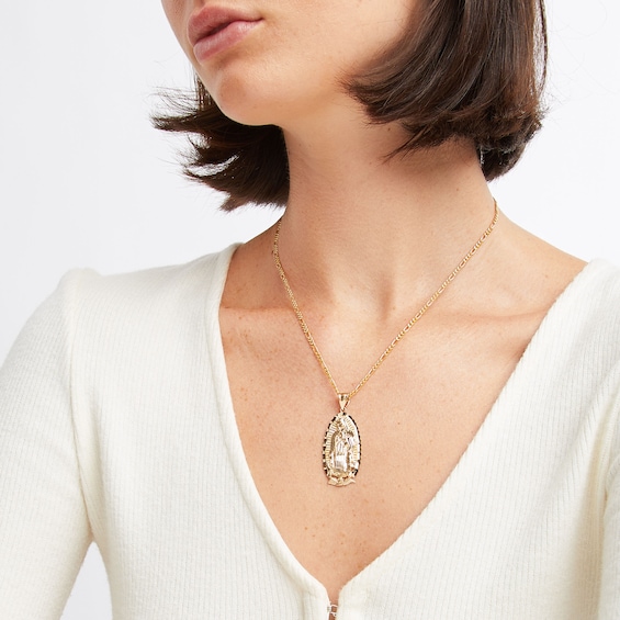 HZMAN Collana Madonna Di Guadalupe Placcata Oro 14K - Ciondolo Religioso In Ottone Con Zirconia, 43 Cm - 2