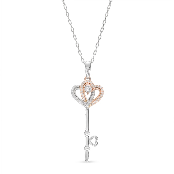 Kay Two as One Round-Cut Diamond Hearts Key Necklace 1/10 ct tw 10K Two-Tone Gold 18”