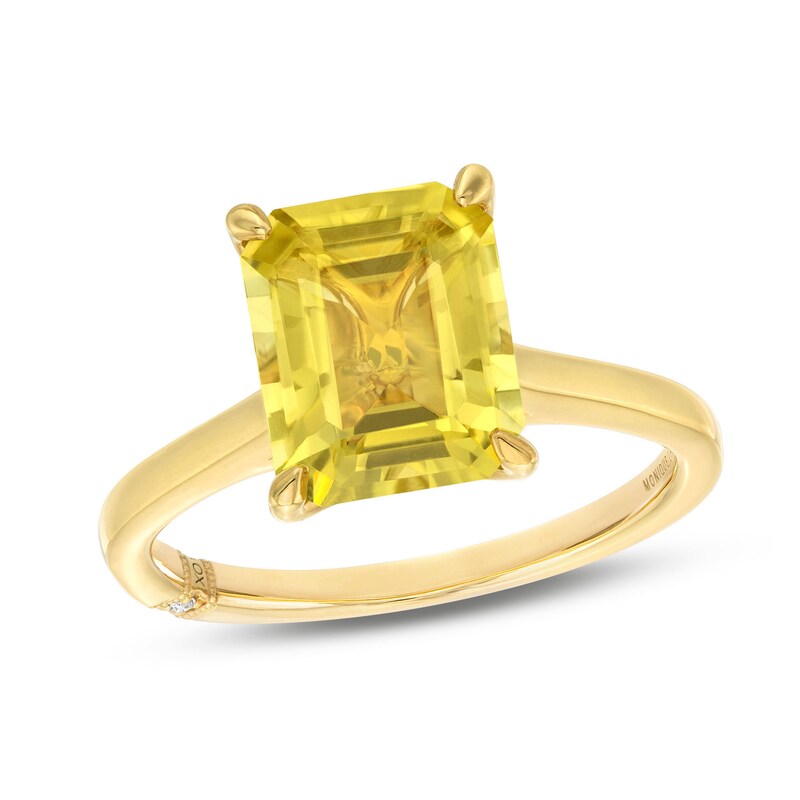 Monique Lhuillier Bliss Emerald-Cut Yellow Quartz & Diamond Accent Engagement Ring 14K Yellow Gold