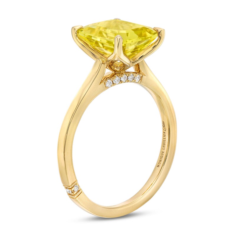 Monique Lhuillier Bliss Emerald-Cut Yellow Quartz & Diamond Accent Engagement Ring 14K Yellow Gold