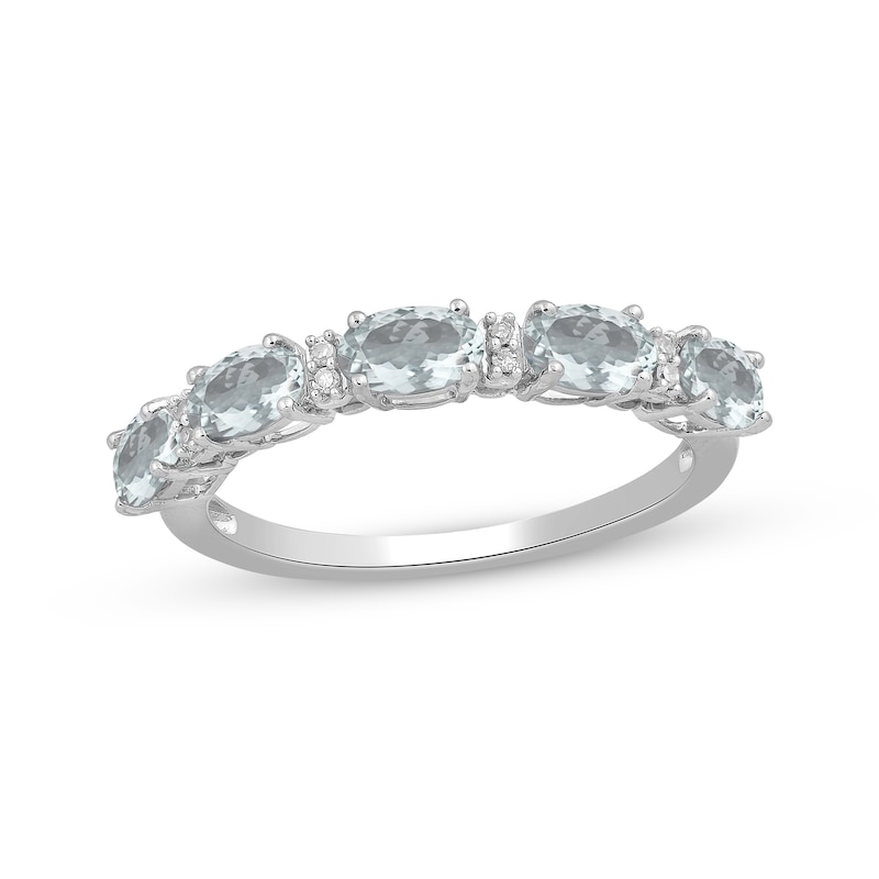 Main Image 1 of Oval-Cut Aquamarine & Diamond Accent Ring Sterling Silver