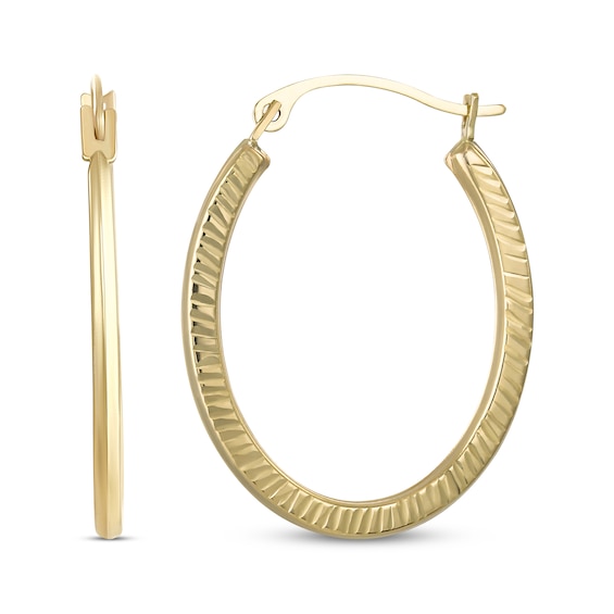 Diamond-Cut Side Oval Hoops 14K Yellow Gold 20mm