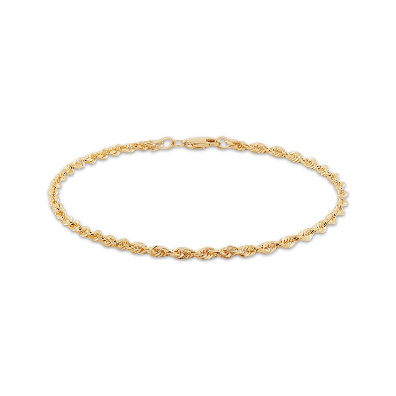 Main Image 1 of Glitter Rope Chain Bracelet 3mm Solid 14K Yellow Gold 7.5&quot;