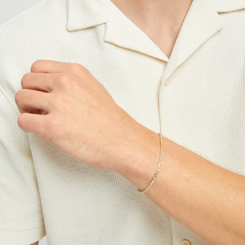 Main Image 4 of Glitter Rope Chain Bracelet 3mm Solid 14K Yellow Gold 7.5&quot;