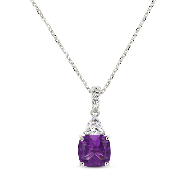 Main Image 1 of Cushion-Cut Amethyst & Trillion-Cut White Lab-Created Sapphire Necklace Sterling Silver 18&quot;