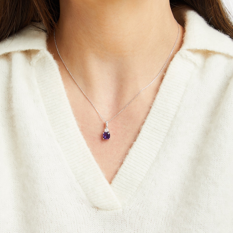 Main Image 3 of Cushion-Cut Amethyst & Trillion-Cut White Lab-Created Sapphire Necklace Sterling Silver 18&quot;