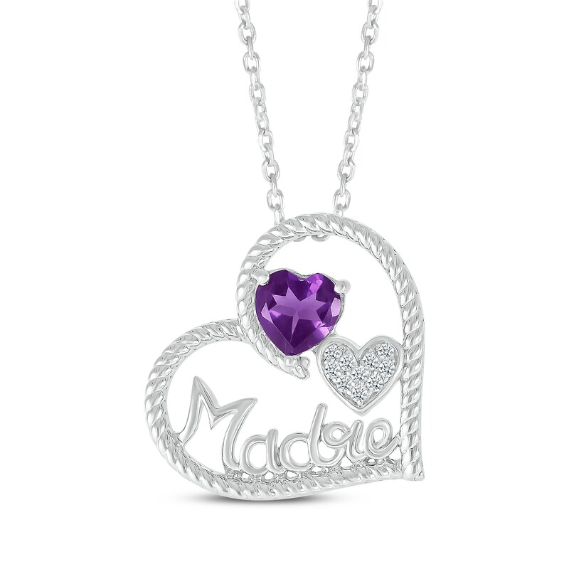 Main Image 1 of Heart-Shaped Amethyst & White Lab-Created Sapphire &quot;Madre&quot; Heart Necklace Sterling Silver 18&quot;