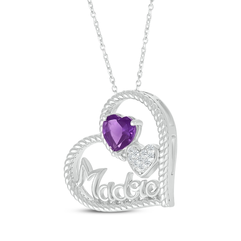 Main Image 2 of Heart-Shaped Amethyst & White Lab-Created Sapphire &quot;Madre&quot; Heart Necklace Sterling Silver 18&quot;
