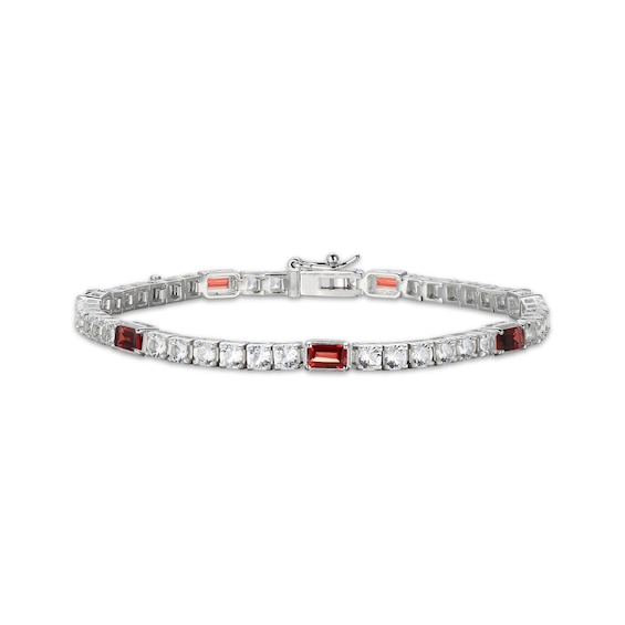 Emerald-Cut Garnet & White Lab-Created Sapphire Station Bracelet Sterling Silver 7.25"