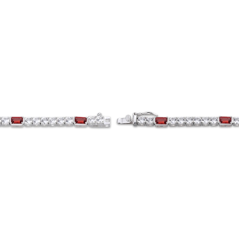 Main Image 3 of Emerald-Cut Garnet & White Lab-Created Sapphire Station Bracelet Sterling Silver 7.25"