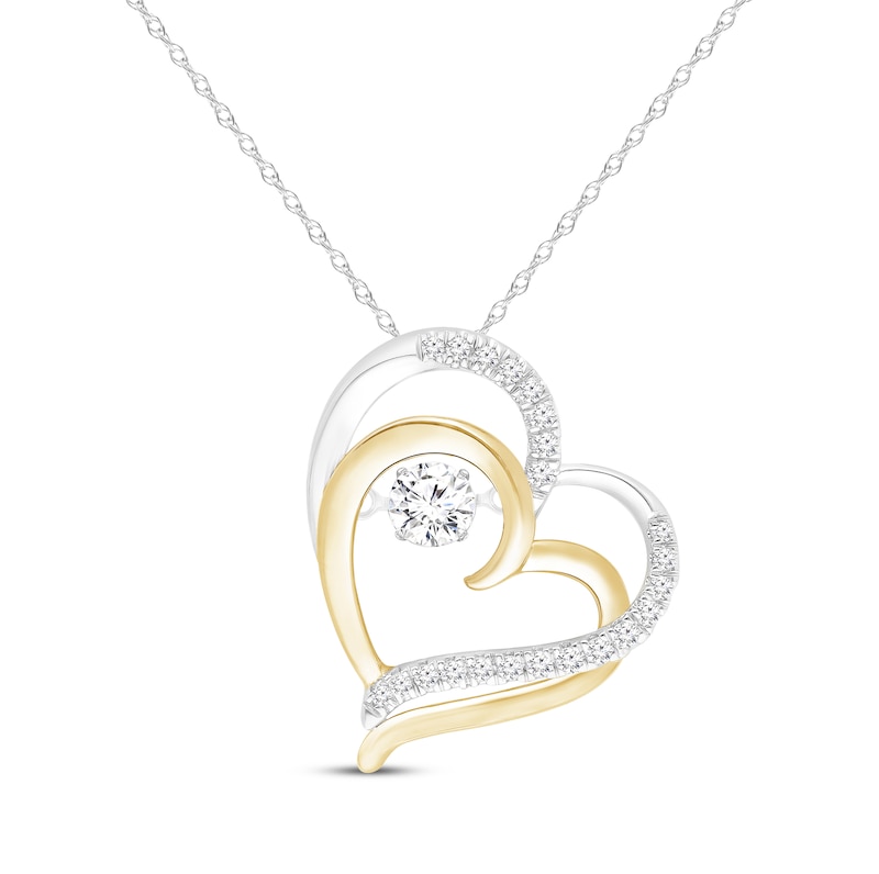 Main Image 1 of Unstoppable Love Lab-Grown Diamond Double Heart Necklace 1/2 ct tw 10K Two-Tone Gold 18&quot;