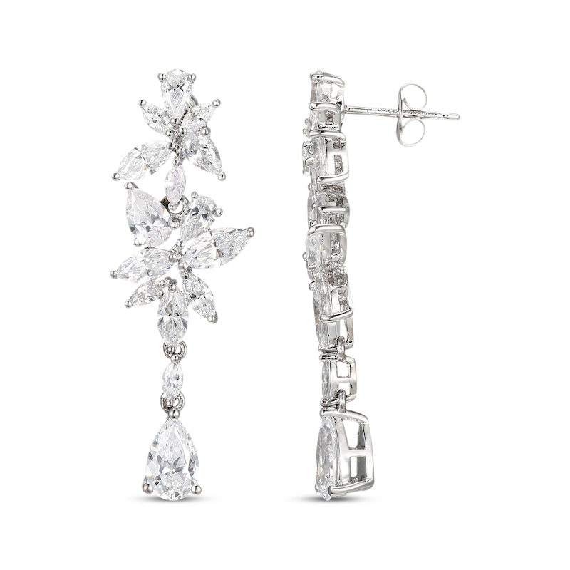 Main Image 3 of Pear-Shaped & Marquise-Cut White Lab-Created Sapphire Drop Earrings Sterling Silver